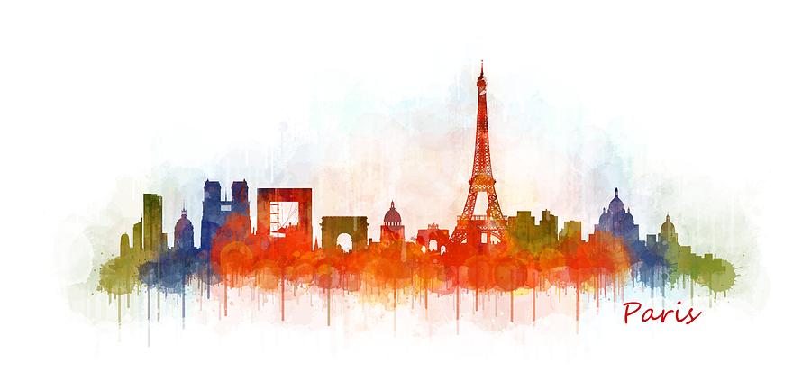 900x423 Paris City Skyline Hq V3 Painting By Hq Photo - Paris Skyline Painting
