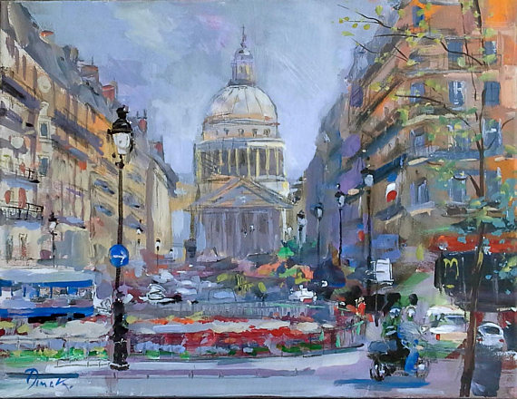 570x440 Paris Street Scene Original Oil Painting 16x20 Canvas Europe - Paris Street Oil Painting