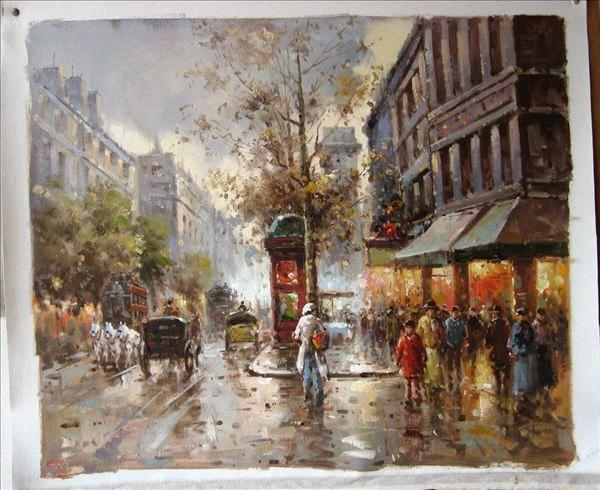 600x490 Paris Street Oil Painting On Canvas 100% Hand Made Ps008 - Paris Street Oil Painting