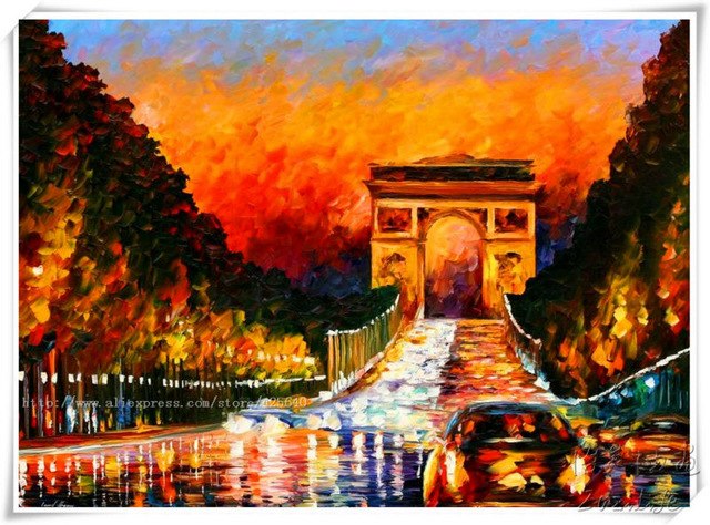 640x474 Paris Street Scene Oil Painting Palette Knife Oil Painting Art - Paris Street Oil Painting