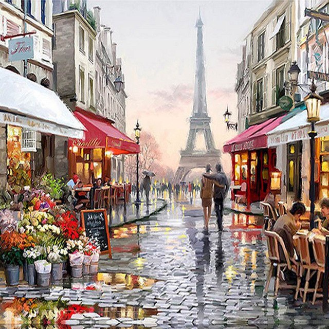640x640 Good Framed Picture Painting By Numbers Abstract Paris Street Diy - Paris Street Oil Painting