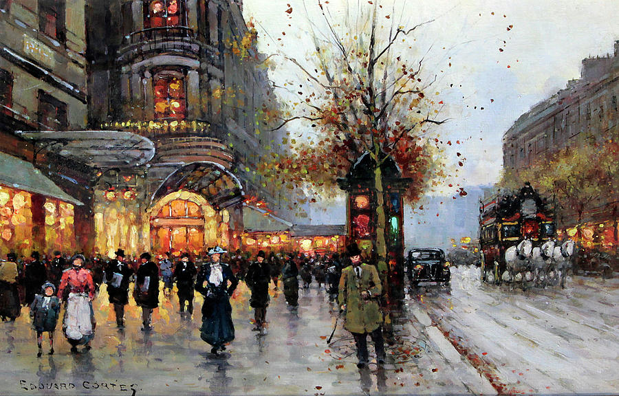 900x576 Paris Street Scene Painting By Edouard Cortes - Paris Street Painting