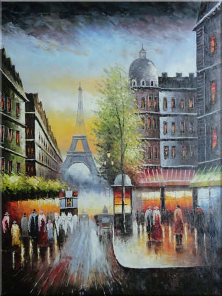433x577 Paris Street And Eiffel Tower Scene Oil Painting Cityscape France - Paris Street Painting