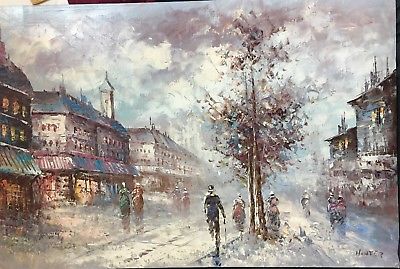 400x269 Mid Century Impressionist Street Scene Oil Painting Of Paris - Paris Street Scene Oil Painting