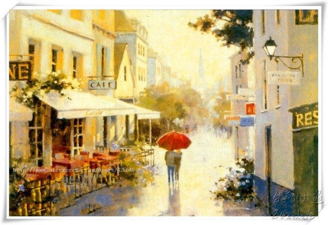 640x438 Paris Street Scene Oil Painting On Canvas Hight Quality Hand - Paris Street Scene Oil Painting