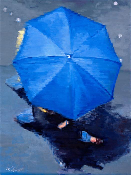523x700 Parisian Couple Under Blue Umbrella In Paris Rain By Warren - Paris Umbrella Painting