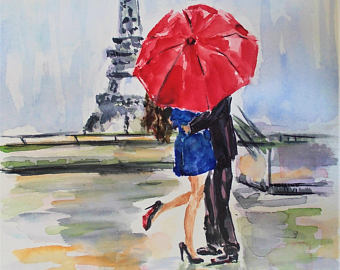 340x270 Red Umbrella Art Etsy - Paris Umbrella Painting