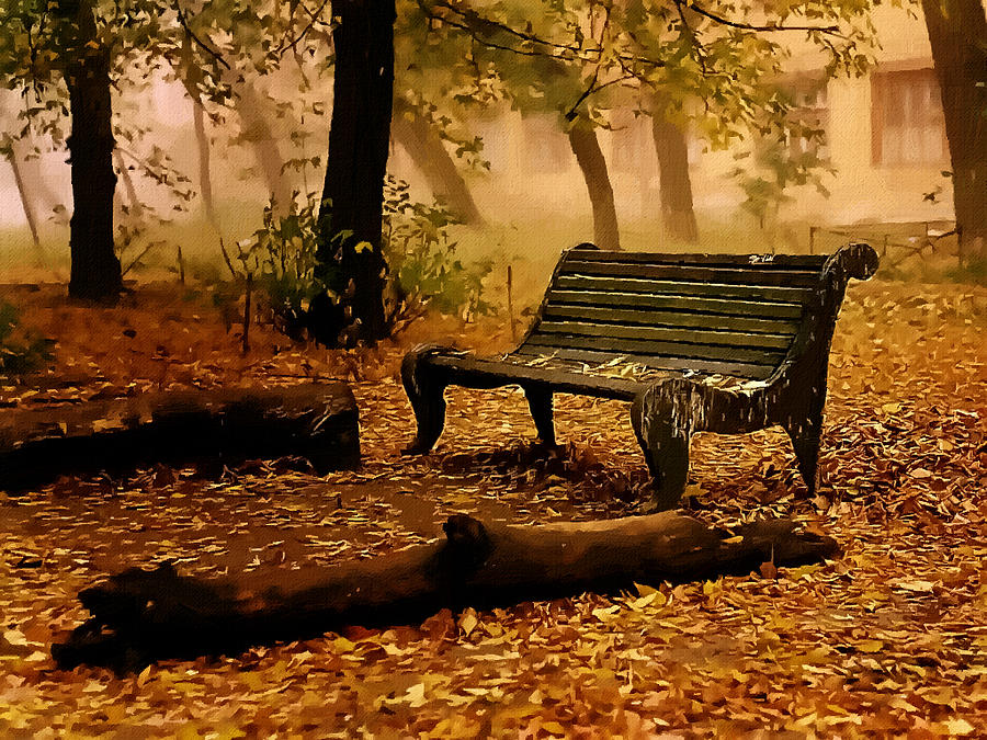 900x675 Park Bench Painting By Alex Zolotar - Park Bench Painting