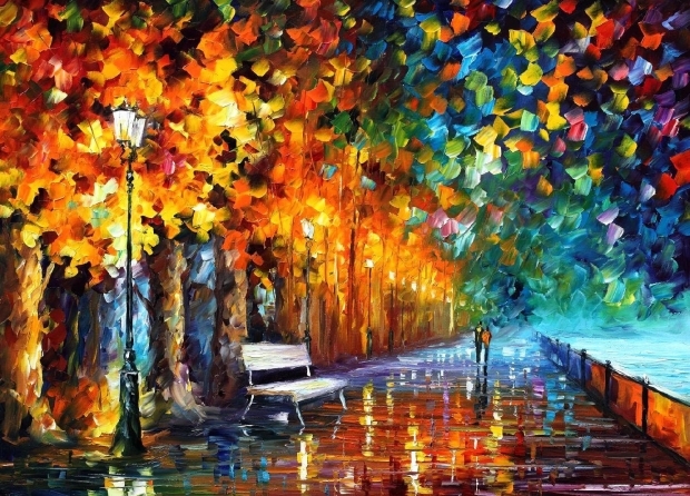 620x446 Alluring Bench Decor Park Fine Art Oil Painting On Canvas Leonid - Park Bench Painting