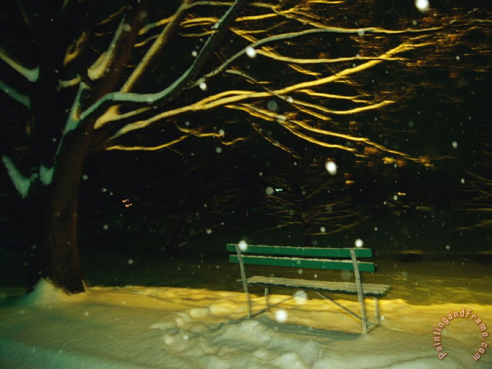 960x720 Raymond Gehman Snow Falls On A Park Bench - Park Bench Painting
