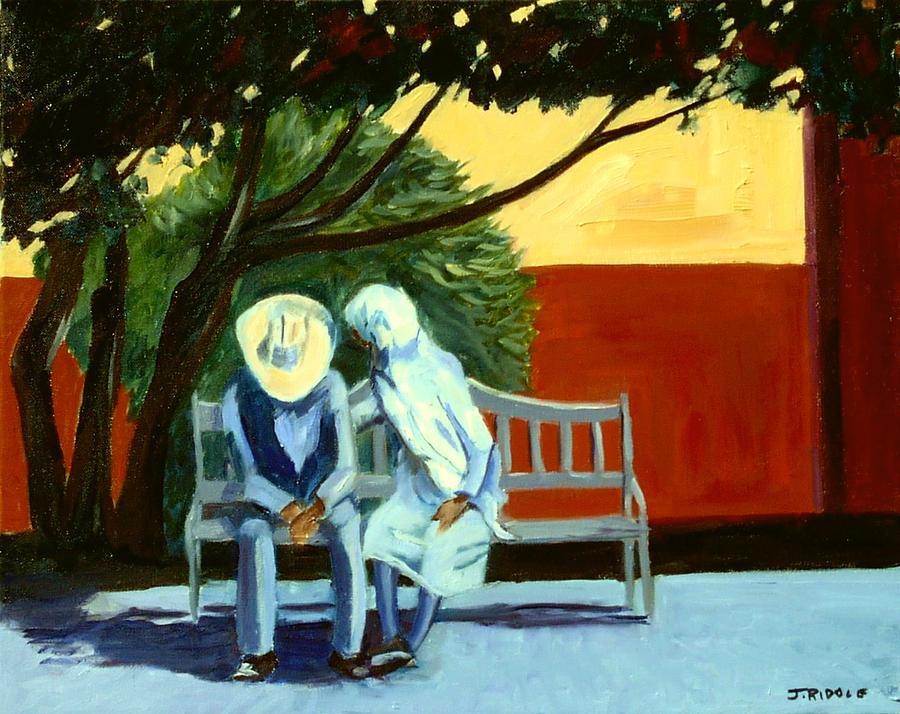 900x714 Conversation On A Park Bench Painting By Jack Riddle - Park Bench Painting