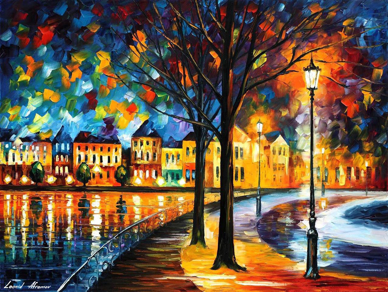 1275x959 Park By The River Palette Knife Oil Painting On Canvas By Leonid - Park Painting