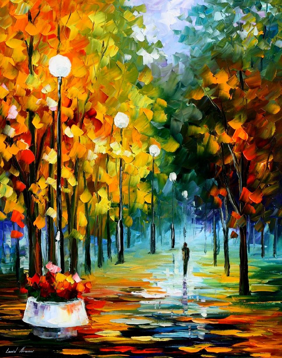 967x1228 Autumn Park Palette Knife Oil Painting On Canvas By Leonid - Park Painting