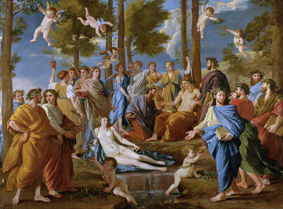 900x665 Parnassus Painting By Nicolas Poussin - Parnassus Painting