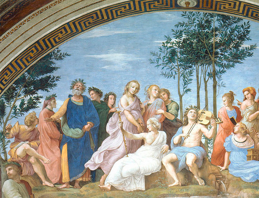 850x648 Raphael, The Parnassus, Detail, 1509 1510, Fresco, 670 Cm, Stanza - Parnassus Painting