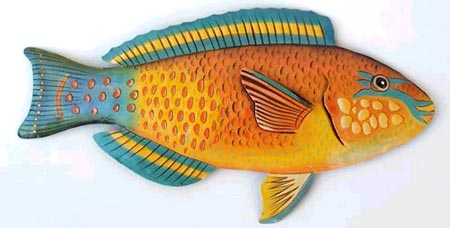 450x228 Tropical Fish Metal Art Designs - Parrot Fish Painting