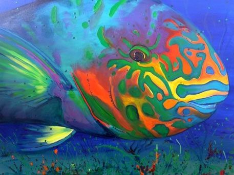 457x342 Rainbow Parrotfish Rainbow Parrot Fish Under The Sea Wonderful - Parrot Fish Painting