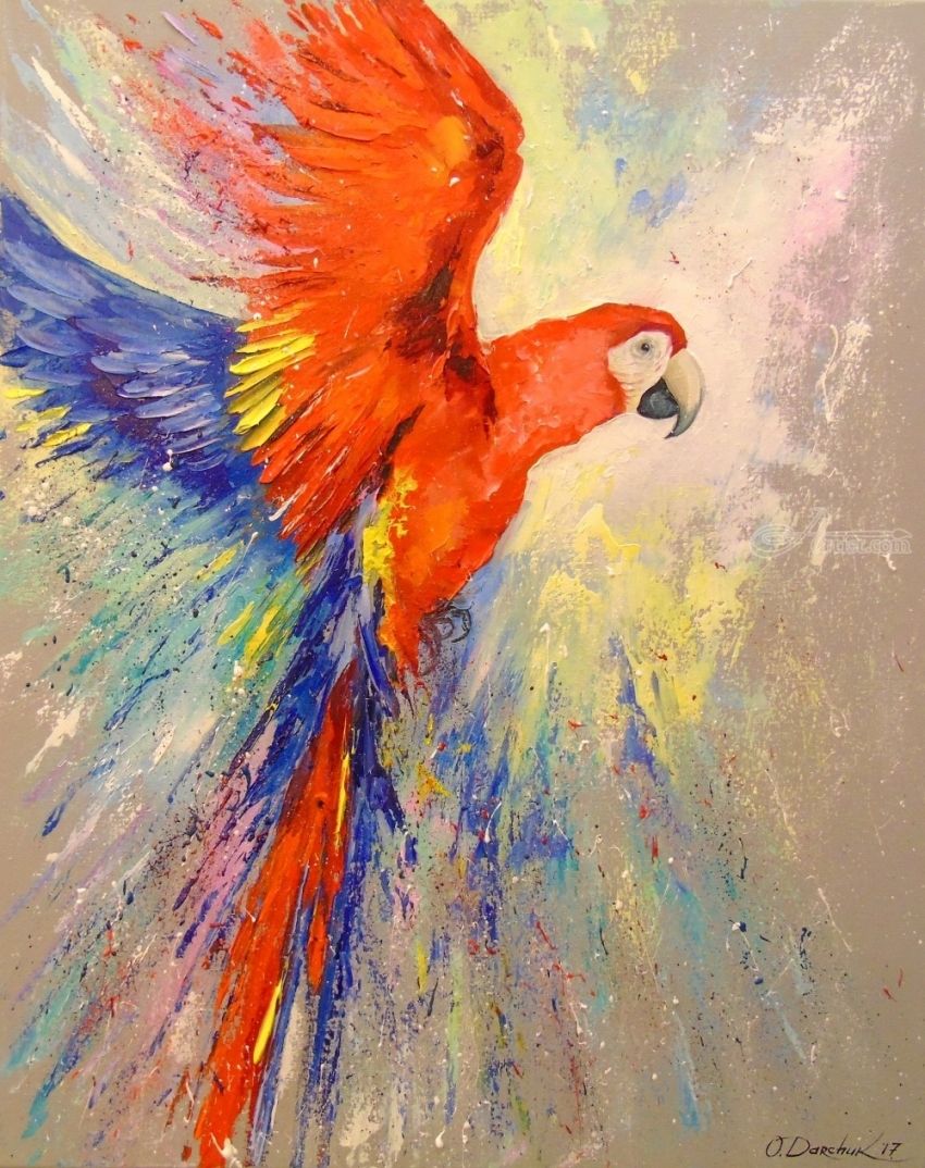 850x1074 Parrot In Flight Paintings By Olha Darchuk - Parrot Oil Painting