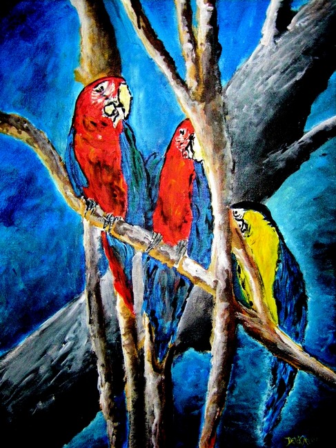 487x650 Parrot Tropical Art Oil Painting By Derek Mccrea - Parrot Oil Painting