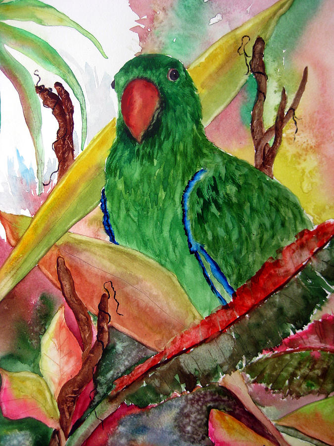 675x900 Green Parrot Painting By Lil Taylor - Parrot Painting