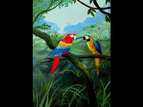 480x360 Jungle Parrots Colorful Acrylic Painting - Parrot Painting