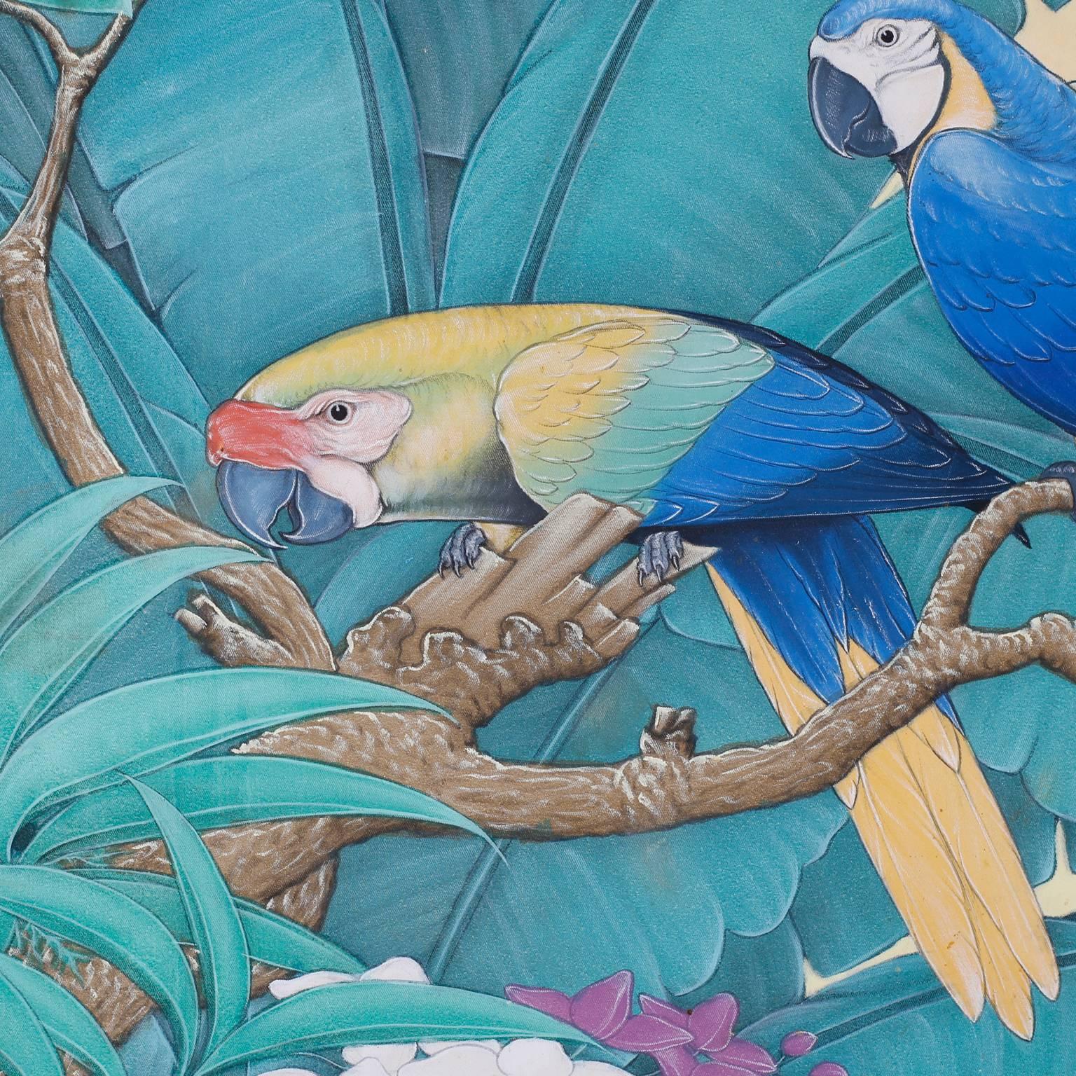 1536x1536 Midcentury Tropical Parrot Acrylic Painting For Sale - Parrot Painting