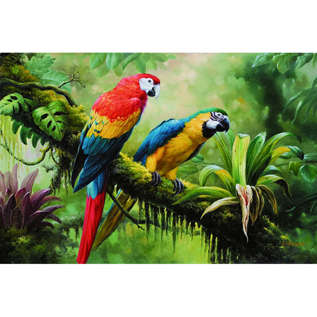 640x640 Parrot Couples Oil Pictures Painting On Canvas Wall Cheap Modern - Parrot Painting