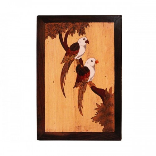 500x500 Wall Hanging Rosewood Parrot Painting Design Online - Parrot Painting Images