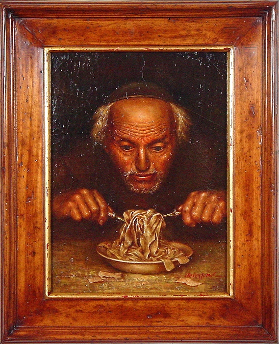 569x700 Pasta Eater Original Oil Painting Including Wood Frame, Other - Pasta Painting