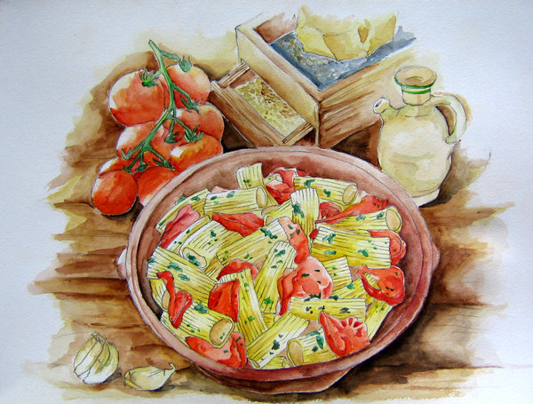 600x455 Pasta Bowl In Watercolor By Ashler - Pasta Painting