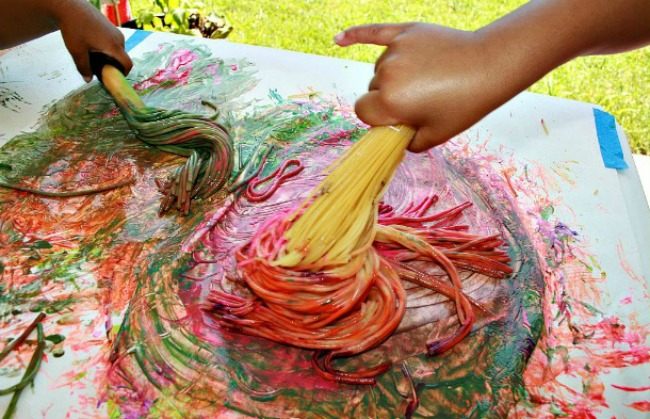 650x419 Art Activities For Kids Paint With Spaghetti Brooms Fun Littles - Pasta Painting