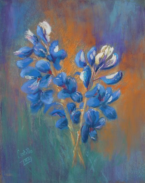 497x625 Mike's Blues By Jo Knoblock Castillo. Pastel Of Texas Bluebonnets - Pastel Flower Painting