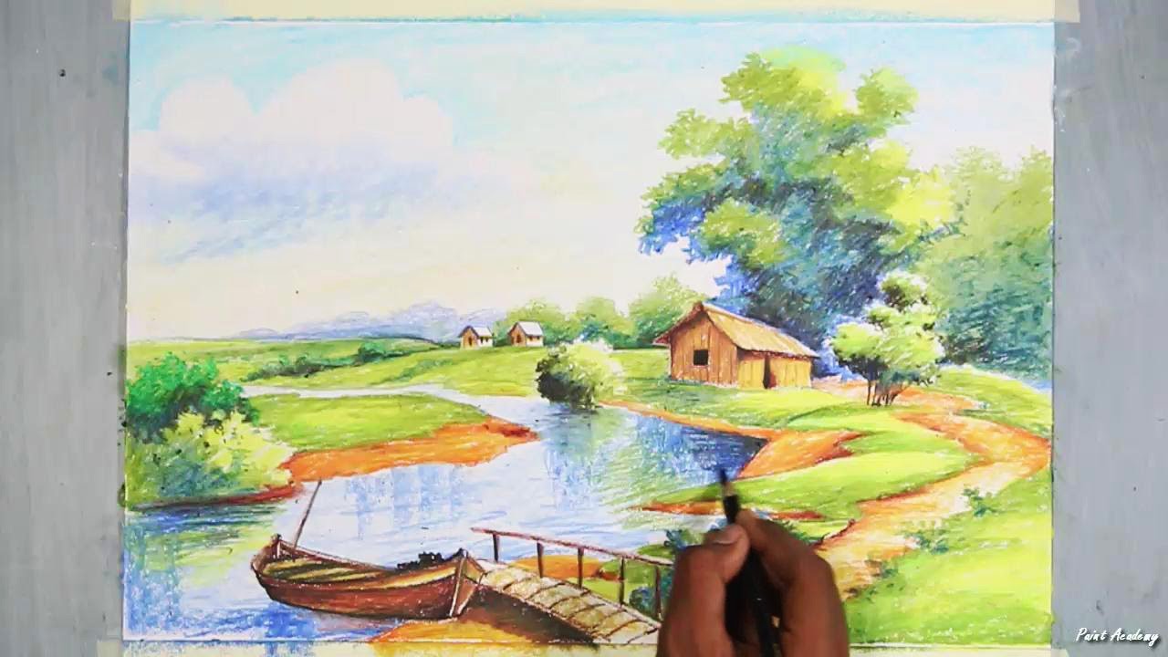1280x720 Learn Landscape Painting With Oil Pastel Step By Step With Color - Pastel Landscape Painting