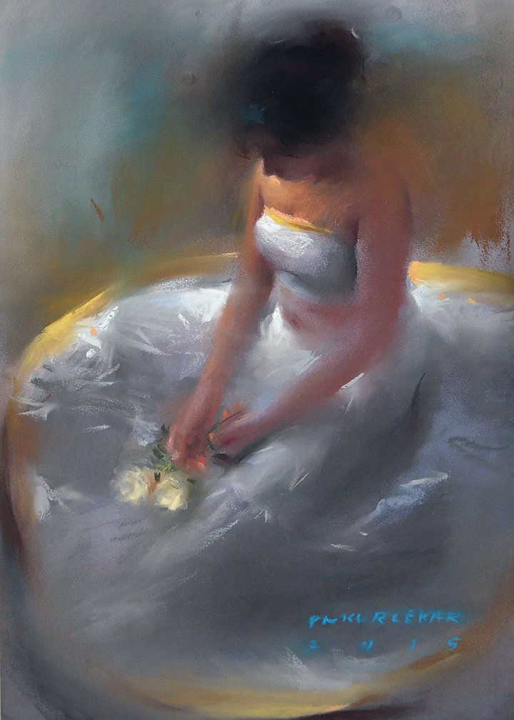 720x1008 Girl In White By Artist Pramod Kurlekar Figurative Art Oil - Pastel Painting