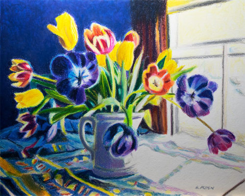 500x401 Oil Pastel Painting Of Tulips - Pastel Painting Images