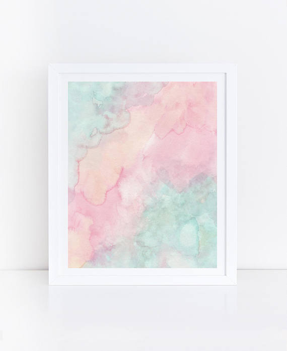 570x697 Pastel Watercolor Print Pastel Prints Mint Green And Pink - Pastel Watercolor Painting