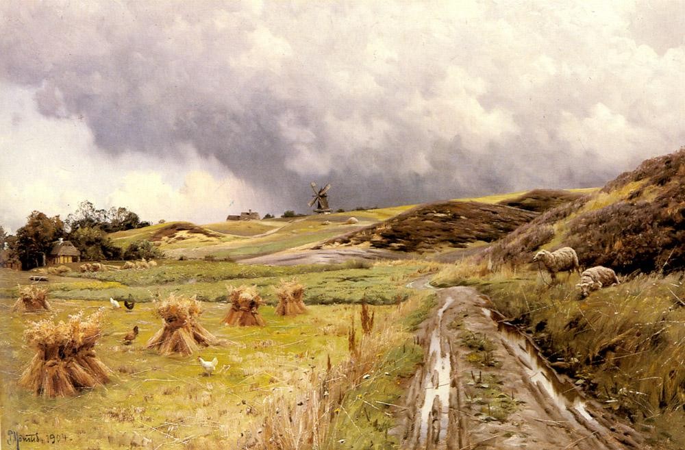 1000x657 Peder Mork Monsted A Pastoral Landscape After A Storm Painting - Pastoral Landscape Painting