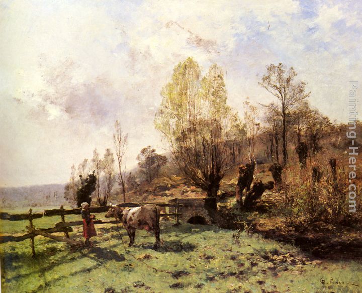 720x583 Leon Germain Pelouse A Pastoral Scene With A Milkmaid And A Cow - Pastoral Painting
