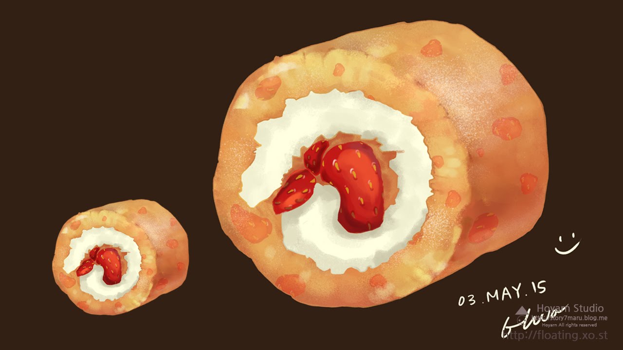1280x720 Digital Painting] Strawberry Roll Cake - Pastry Painting
