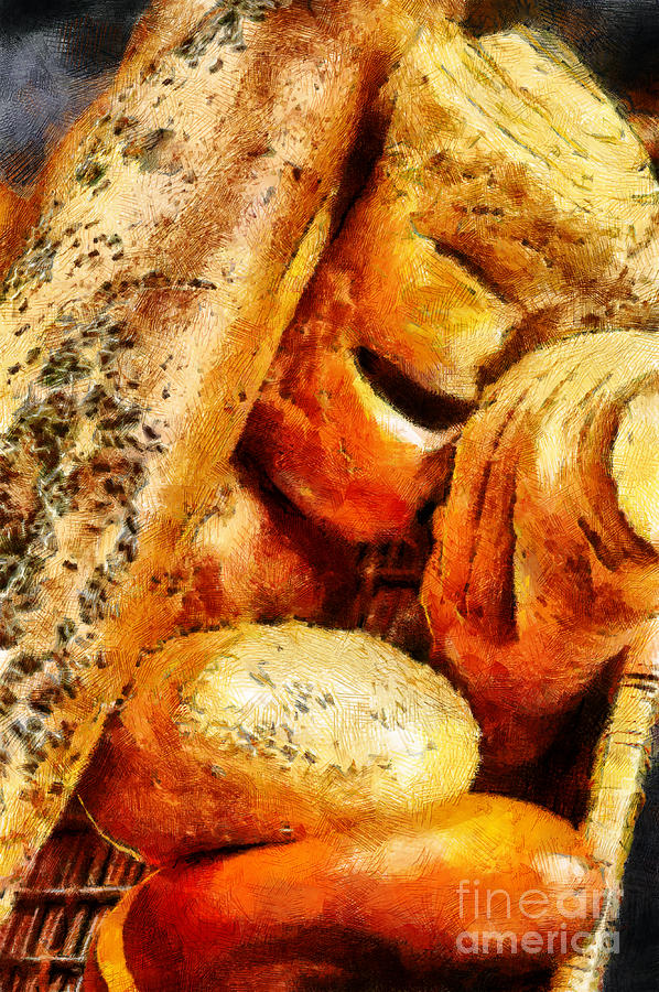 598x900 Pastry In Wicker Basket Painting Painting By Magomed Magomedagaev - Pastry Painting