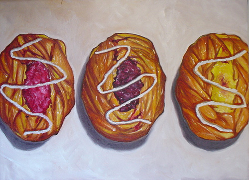 500x362 Three Danish Pastry Still Life - Pastry Painting