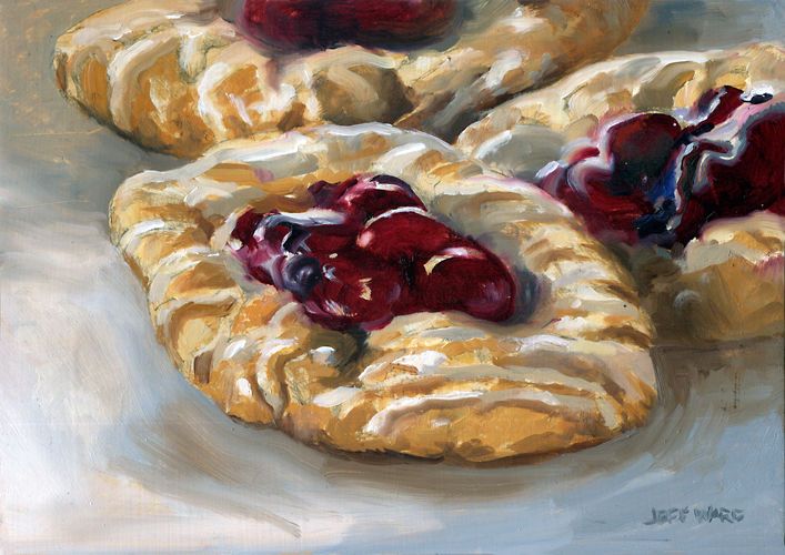 707x500 Cherry Pastry Danish Still Life Food Oil Painting By Jeff Ward - Pastry Painting