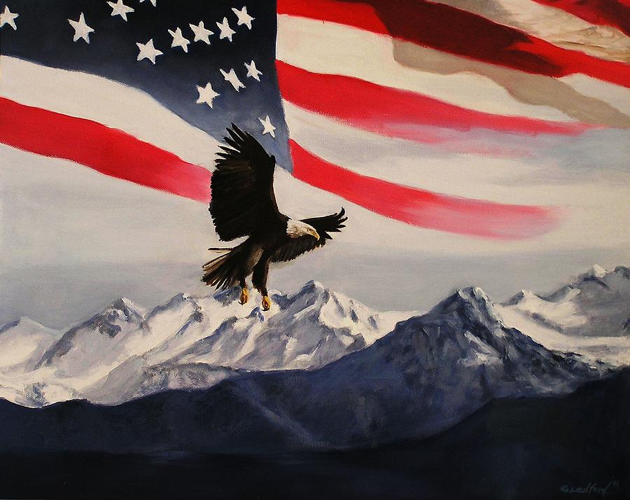 900x714 Patriotic Eagle And Flag Painting By Glenn Ledford - Patriotic Painting