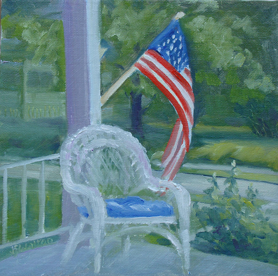 900x895 Patriotic Porch Painting By Judy Fischer Walton - Patriotic Painting