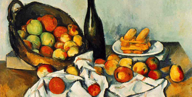 650x330 Still Life With Bottle And Apple Basket By Paul Cezanne - Paul Cezanne Painting
