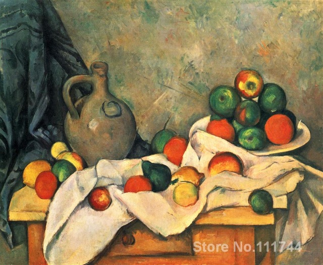 640x525 Famous Art Still Life Curtain Jug And Fruit Paul Cezanne Painting - Paul Cezanne Painting