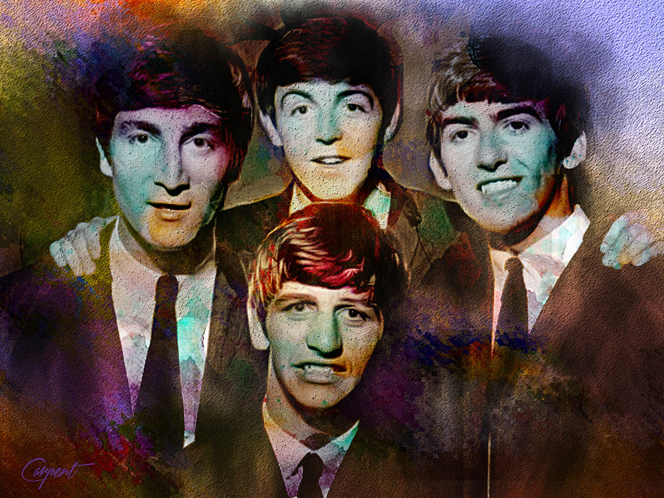 1365x1024 Photos The Beatles George Harrison Paul Mccartney John Lennon Ringo - Paul Mccartney Painting Of John Lennon