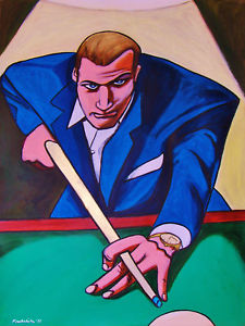 225x300 The Hustler Movie Painting Paul Newman Pool Table Cue Stick - Paul Newman Painting