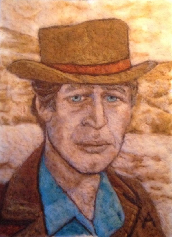 594x818 One Of A Kind Wool Painting Of Paul Newman Ardene B. Bjork - Paul Newman Painting