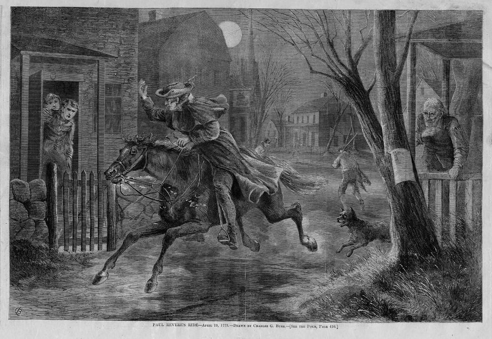 1000x689 Paul Revere's Famous Ride, April 18, 1775 Stella's Place - Paul Revere Ride Painting